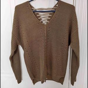 Lace up back sweater
